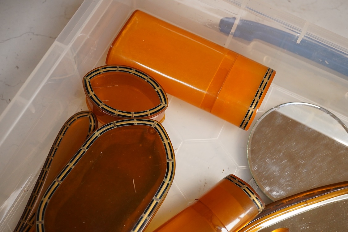 A La Belle Pyralin faux amber dressing table set